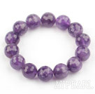 Wholesale 14mm Round Faceted Natural Amethyst Beaded Elastic Bangle Bracelet