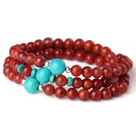 Gorgeous Fashion Multi Strands Red Agate And Green Turquoise Bracelet