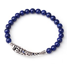 Sample Design Single Strand Natural 3A Lapis Bracelet With 925 Sterling Silver Fish Accessory