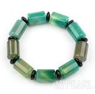 Wholesale Natural Cylinder Shape Green Agate and Abacus Shape Black Agate Elastic Bangle Bracelet