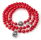 Hipanema Red Cinnabar Three Strands Bracelet With 925 Sterling Silver Cute Buddha Accessory