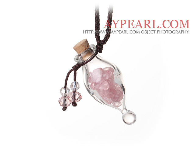 Lovely Fashion Natural Crystal Perfume Bottle Pendant With Brown Thread(Random Color)