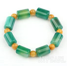 Wholesale Natural Cylinder Shape Green Agate and Round Yellow Jade Elastic Bangle Bracelet