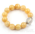 Wholesale 14mm Round Natural Yellow Jade and Clear Crystal Elastic Bangle Bracelet