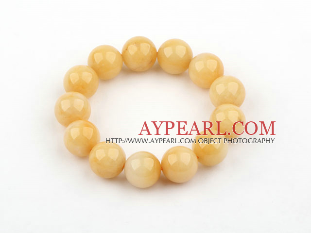 14mm Round Natural Yellow Jade Elastic Bangle Bracelet