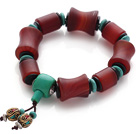 Classic Design Frosted Red Agate And Green Turquoise Coconut Shell Rosary/Prayer Bracelet