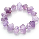 Fashion Style Irregular Shape Amethyst And 925 Sterling Silver Beads Elastic Bracelet