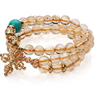 Amazing Three Strands Natural Citrine Amulet Bracelet With Golden Cross Charm