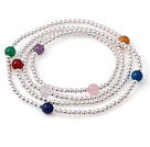 Trendy Summer Multi Strands 925 Sterling Silver Beads Bracelet With Multi Color Stone Beads