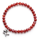 Gorgeous Simple Design Fashion Red Agate Beads Elastic Bracelet With 925 Sterling Silver Cute Horse Charm