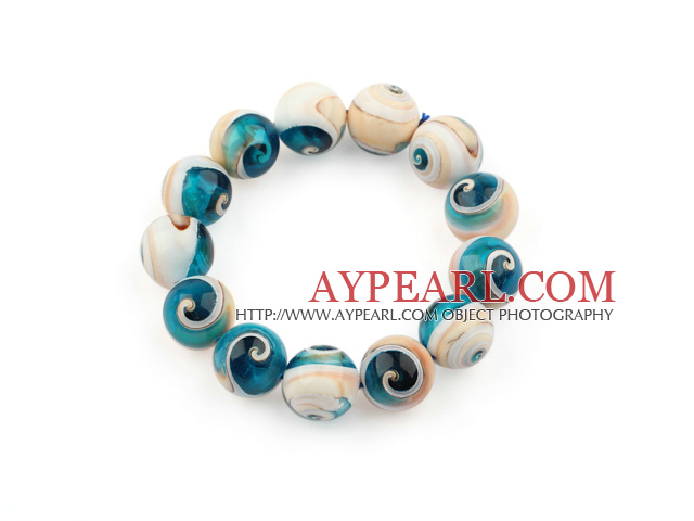 14mm Eye Shape Natural Blue Nautilus Beaded Elastic Bangle Bracelet