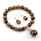 Wholesale Classic Design Tiger Eye Set ( Beaded Elastic Bracelet and Matched Earrings )