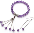 Wholesale Natural Round Amethyst Set ( Elastic Bangle Bracelet and Matched Earrings )