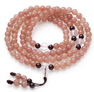 Wholesale Natural Pink Strawberry Quartz Prayer Bracelet with Clear Crystal and Garnet (  Rosary Bracelet Total 108 Beads )