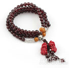 Wholesale Natural Garnet Prayer Bracelet with Sterling Silver Accessories and Pixiu Accessory and Yellow Jade ( Rosary Bracelet 108 Beads)