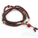 Wholesale Natural Garnet Prayer Bracelet with Sterling Silver Accessories and Lotus Accessory and Yellow Jade ( Rosary Bracelet 108 Beads)