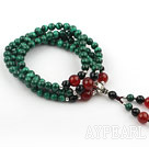 Wholesale Natural Malachite Prayer Bracelet with Sterling Silver Accessories and Black Agate and Carnelian ( Rosary Bracelet 108 Beads)