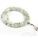 Wholesale Natural Flower Aquamarine Prayer Bracelet with Clear Crystal and Sterling Silver Accessories ( Rosary Bracelet Total 108 Beads)