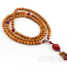 Wholesale Natural Old Yellow Jade Prayer Bracelet with Sterling Silver Accessories and Lotus Accesory and Carnelian (Rosary Bracelet 108 Beads)