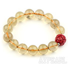 12mm Round Natural Lemon Quartz Stretch Bangle Bracelet with Lotus