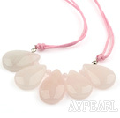 Simple Style Drop Rose Quartz Fan Shape Necklace with Pink Thread