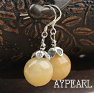 12mm Natural Yellow Jade Earrings with 925 Sterling Silver Hooks