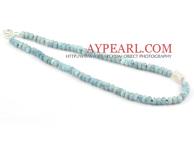 Natural Faceted Abacus Shape Aquamarine and Biwa Pearl Necklace
