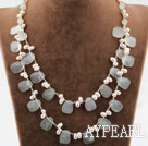 White Freshwater Pearl and Serpentine Jade Necklace