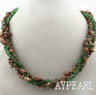 Wholesale Multi Strands Green Piebald Stone and Green Crystal Necklace