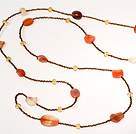 Wholesale Natural Color Agate and Crystal Long Style Necklace