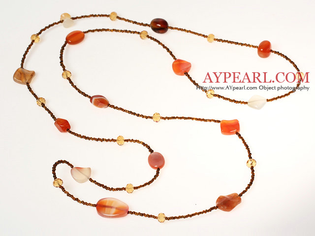 Natural Color Agate and Crystal Long Style Necklace