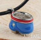 Fashion Style Simple Drum Shape Blue Metal Pendant Necklace with Leather Thread