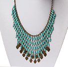 Vintage Style Turquoise Tassel Necklace with Bronze Chain