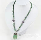 Green Series Green Freshwater Pearl Necklace with Big Fluorite Stone Pendant