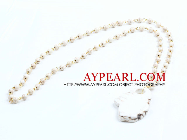 Simple Style Single Strand White Howlite Pendant Necklace
