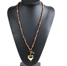 Fashion Simple Style Natural Brown Pearl Necklace with Alloyed Heart Pendant