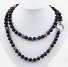 Long Style 10mm Round Faceted Purple Agate Beaded Necklace with Purple Rhinestone Beads