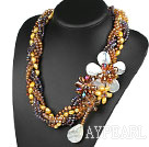 Elegant and Big Style Brown Series Pearl Crystal and White Shell Flower Party Necklace
