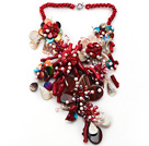 Wholesale Elegant and Big Style Red Coral and Multi Color Shell Flower Party Necklace
