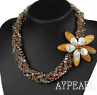 Wholesale Multi Strands Brown Series Pearl Crystal and Shell Flower Necklace