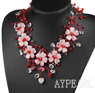 Wholesale Elegant and Big Style Pink Series Rose Quartz and Red and Clear Crystal Party Necklace