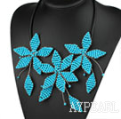 Elegant Style Blue Turquoise Leaf Shape Flower Party Necklace