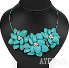 Wholesale White Freshwater Pearl and Turquoise Flower Party Necklace