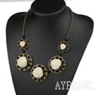 Vintage Style Black Crystal and Acrylic Flower Necklace with Bronze Chain