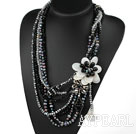Wholesale Big Style Multi Strands Black Series Black and Clear Crystal and White Shell Flower Party Necklace