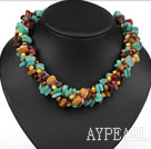 Wholesale Multi Strands Yellow Pearl and Amazon Stone and Silver Leaf Agate Necklace
