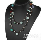 Wholesale Long Style Green Series Amazon Stone and Freshwater Pearl Crystal Necklace