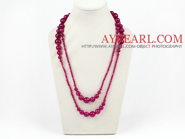 Long Style Faceted Round Rose Pink Agate Graduated Necklace ( No Clasp )