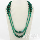 Long Style Faceted Round Green Agate Graduataed Necklace ( No Clasp )