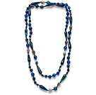 Long Style Assorted Multi Shape Faceted Blue Agate Necklace